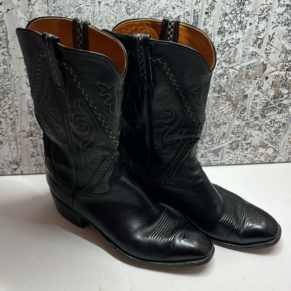 Lucchese Black Embroidered Cowboy Boots Size 10D